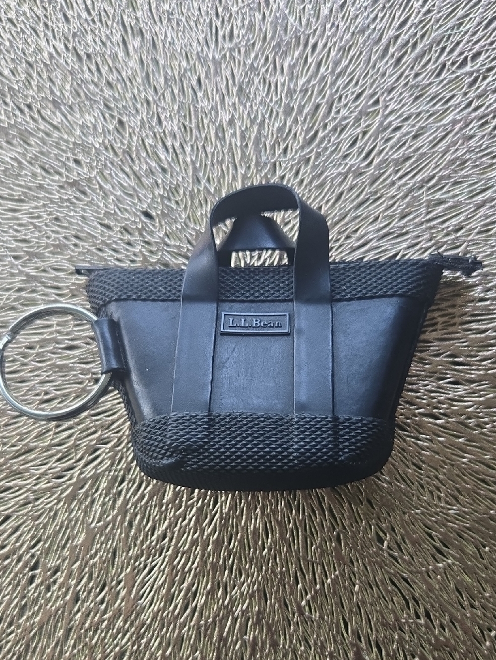 Vintage L.L. Bean Black Mini Tote Key Ring Pouch.